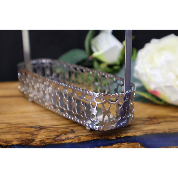 Vintage Arnart 5th Avenue Glass 3 Jar Condiment Salt & Pepper Set & Metal Stand - Picture 5 of 6